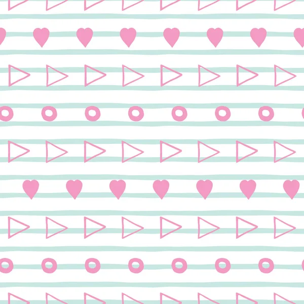 Randigt handritat rosa och blått geometriskt sömlöst mönster — Stock vektor