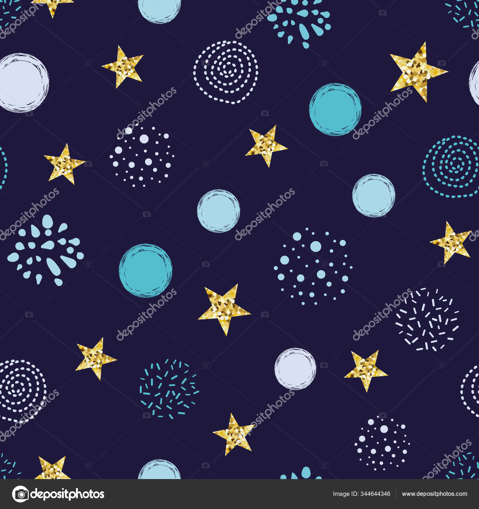 Doodle Night Pattern Glitter Star Seamless Pattern Background Blue Gold Stars Texture Vector Vector Image By C Tkuzminka Vector Stock