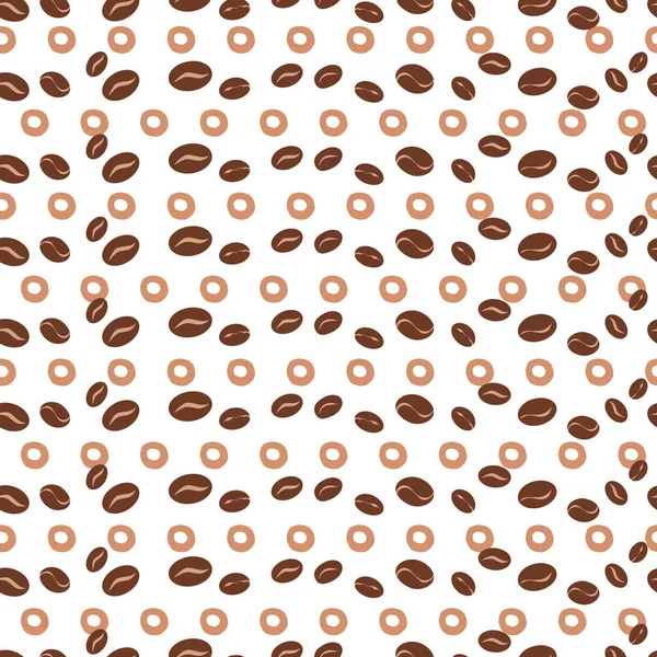 Modello geometrico senza cuciture realizzato su chicchi di caffè marrone e pois nel colore marrone del caffè — Vettoriale Stock