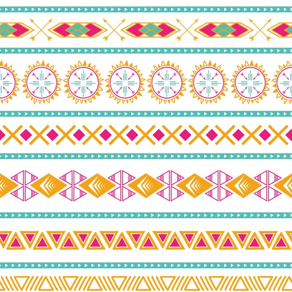 シームレスな部族の民族ベクトルパターン｜アステカ抽象的な背景明るいピンクオレンジのメキシコの装飾的なテクスチャ — ストックベクタ