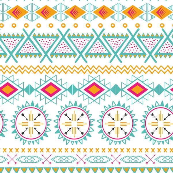 Patrón sin fisuras étnicas vectoriales tribales. Fondo abstracto azteca. Textura de ornamento mexicano en colores naranja rosados brillantes — Vector de stock