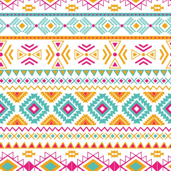 シームレスな部族の民族パターン｜アステカ生まれ地の背景明るいピンクオレンジのベクトルでメキシコの装飾的なテクスチャ — ストックベクタ