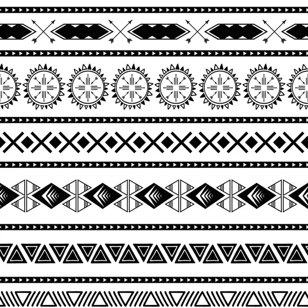 シームレスな部族の民族パターン｜アステカ幾何学的背景黒白のベクトルでメキシコの装飾的なテクスチャ — ストックベクタ