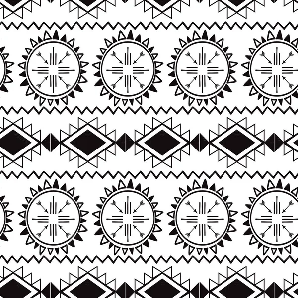 シームレスな部族の民族パターン｜Aztec bohoの背景黒い白い色のベクトルでメキシコの装飾的なテクスチャ — ストックベクタ