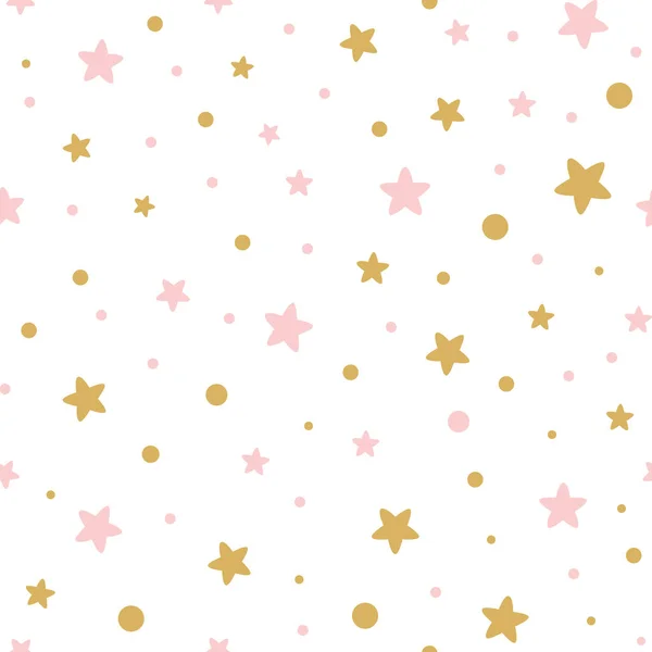 Vektor růžové bezešvé vzor zdobené zlaté růžové hvězdy pro vánoční backgound nebo baby sprcha sladká dívka design — Stockový vektor