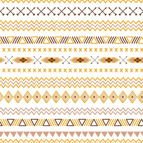 シームレスな部族の民族パターン｜アステカ抽象的な背景黄色のコーヒー茶色のベクトルでメキシコの装飾的なテクスチャ — ストックベクタ