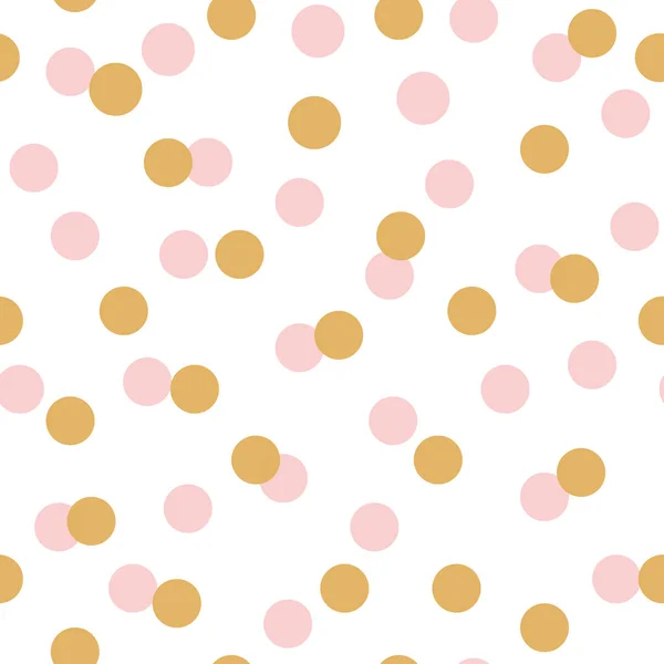 Patrón inconsútil de lunares con círculos rosas doradas sobre fondo blanco Patrón inconsútil rosa — Archivo Imágenes Vectoriales