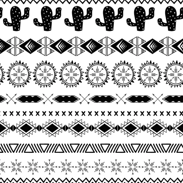 ベクトルシームレスな部族の民族パターン｜アステカ抽象的な背景黒白でメキシコの装飾的なテクスチャ — ストックベクタ