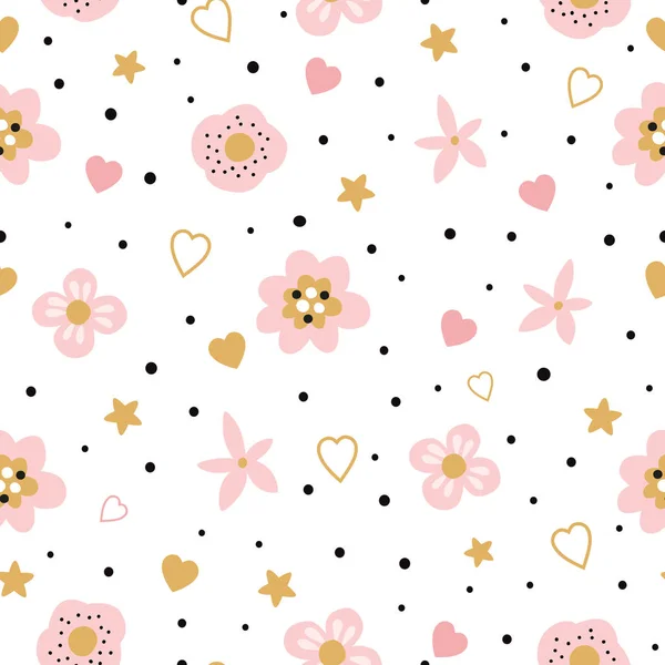 Cute pink seamless floral pattern for kids baby apparel fabric textile wallpaper sleepwear, pajamas — Stock Vector