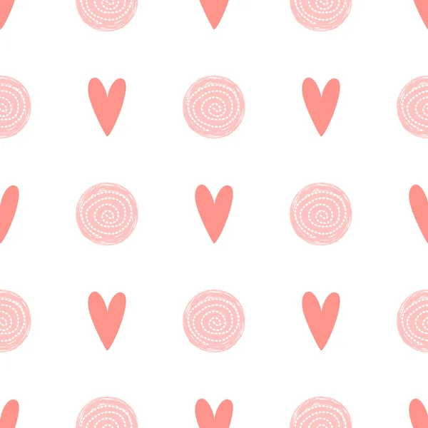 Pink dot pattern heart love seamless background Baby girl simple birthday template Vector fabric design — Stock Vector