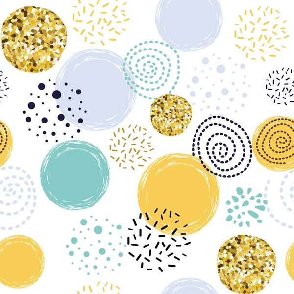 Patrón inconsútil azul amarillo Elementos del círculo fondo brillo elemento decorativo Patrón abstracto — Archivo Imágenes Vectoriales
