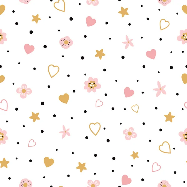 Romantikus rózsaszín zökkenőmentes virágos szerelem minta gyerekek baba ruházat szövet textil hálóruha pizsama Valentinas nap — Stock Vector