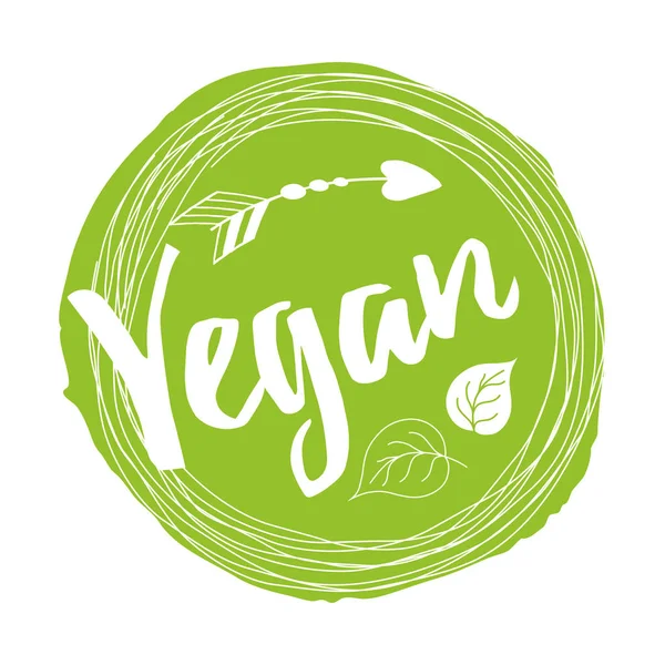 Ilustración Vectorial Diseño Alimentos Vegano Punto Verde Letras Manuscritas Para — Vector de stock