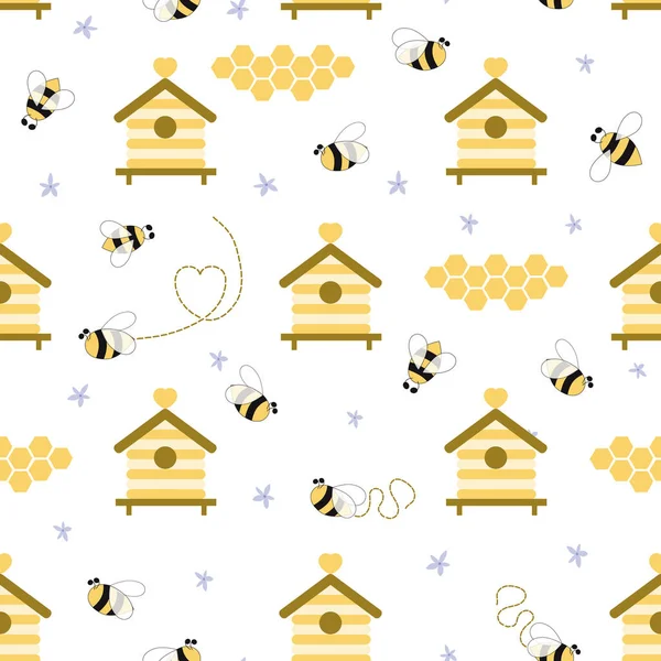Apicultura sem costura padrão mel apiário colmeia fundo orgânico mel produto wallpaper vetor —  Vetores de Stock
