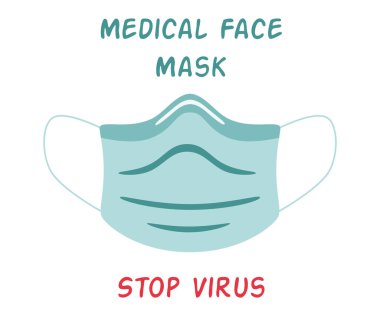 Tıbbi yüz maskesi ikonu. Maske izole edildi. Virüsü durdur. Ön tarafta. Koruyucu solunum maskesi. Vektör.