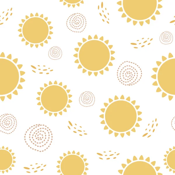 Zon naadloos patroon. Schattig zonnig geel zomer achtergrond zonneschijn print zon symbolen behang in vector — Stockvector