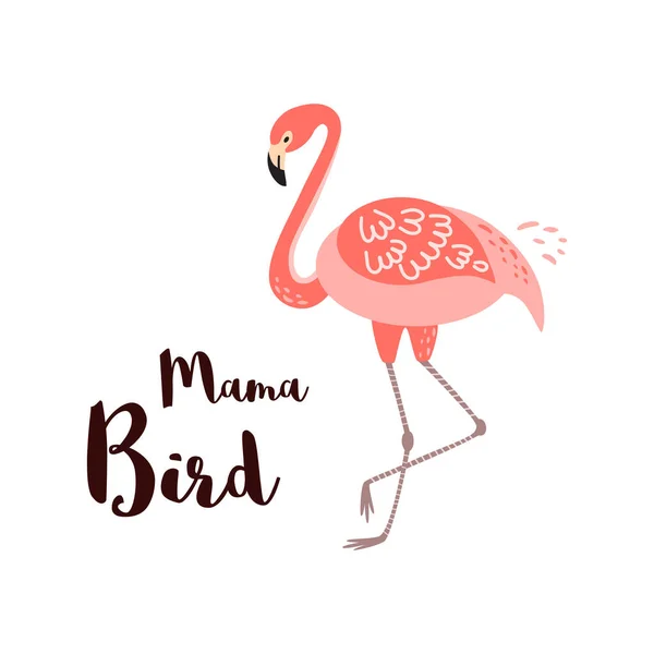 Happy Mothers Day Karte Mama Vogel Text Dekoriert Rosa Flamingo — Stockfoto