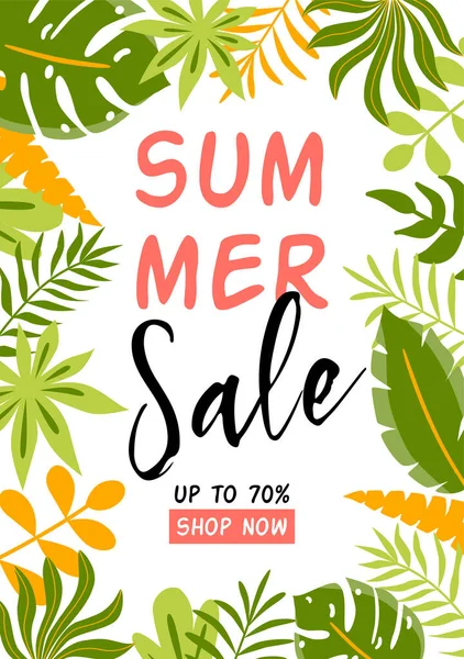 Summer Sale Banner Summer Background Tropical Leaves Green Tropic Botany — Stock Photo, Image