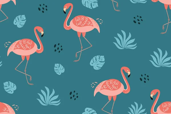 Flamingo pattern Cute pink flamingo tropical leaves. Summer textile background. Tropical summer print seamless texture.