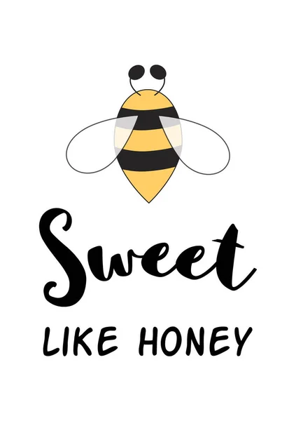 Süß wie Honig Baby Liebe Zitat Niedliche Phrase mit Biene isoliert auf weiß. Vector Liebesplakat. Bienenstiche. — Stockvektor