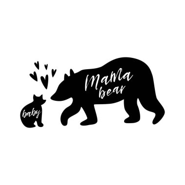 Mama bear. Baby bear. Black bear family print. Simple bear silhouette with stars for mothers day card, cute t-shirt design. Vector illustration isolated poster. Kids nursery wall art, fabric decor. vector Mama bear. Baby bear. Black bear family print. Simple bear silhouette with stars for mothers day card, cute t-shirt design. Vector illustration isolated poster. Kids nursery wall art, fabric decor. vector