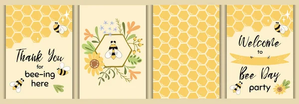 Bee Party Set Sweet Bee Day Card Templates Baby Shower — Stock Photo, Image