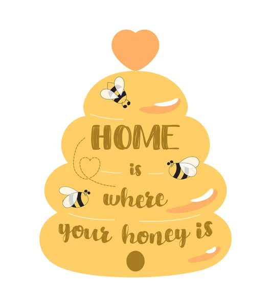 Bienenküche Zeichen Bienenkorb Hause Willkommensschild Dekor Niedliche Honigsymbolbienen Zuhause Ist — Stockvektor