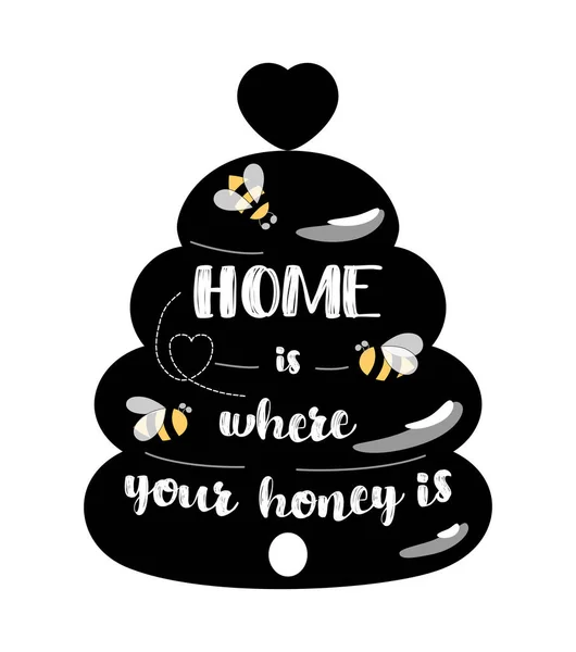 Black Bee Kitchen Sign Beehive Home Welcome Sign Decor Cute — Stock Vector