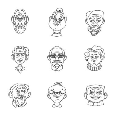 Yüz yaşlılar simgeler. Emekli baş koleksiyonu