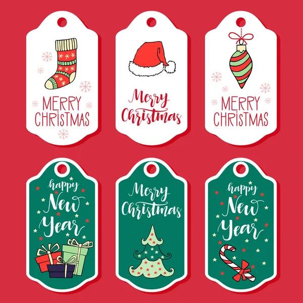 Noel ve yılbaşı tebrik kartı koleksiyonu ile elle çizilmiş 