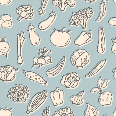 El ile Seamless Modeli sebze çizilmiş. Mükemmel organik foo