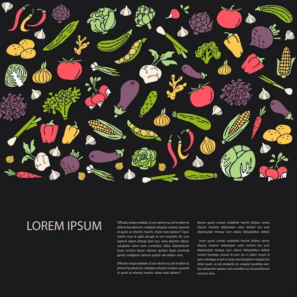 Plantilla de póster con verduras dibujadas a mano vector de estilo plano — Vector de stock