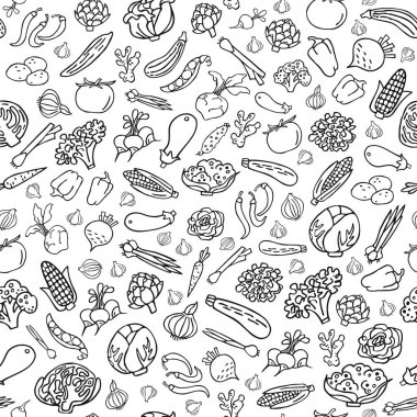 Elle çizilmiş sebze çizgi stili Dikişsiz desen vektör