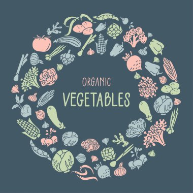 Vektör çizim elle çizilmiş sebze ve yazı ile