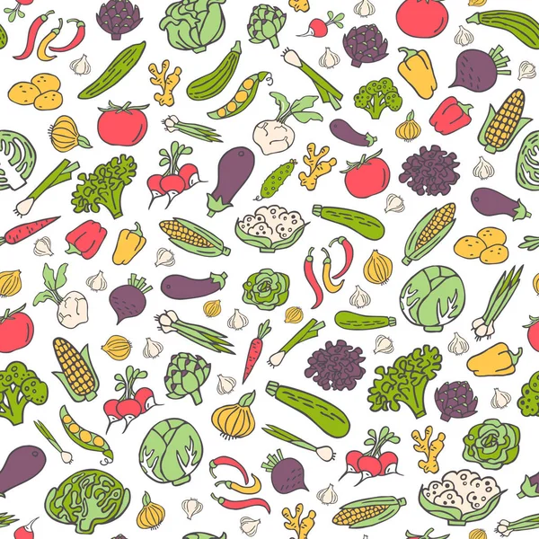 Zelenina ručně kreslenou vektorové bezešvé pattern v plochý — Stockový vektor