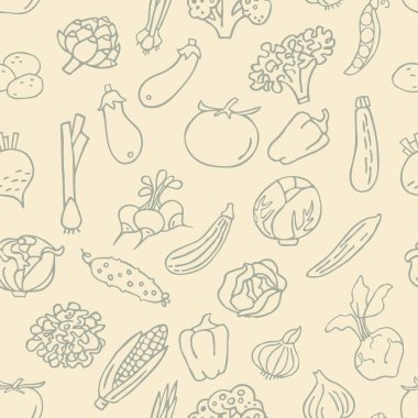 El ile Seamless Modeli sebze çizilmiş. Mükemmel organik foo