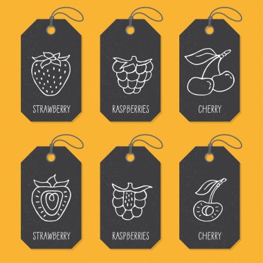 Etiketler veya elle çizilmiş meyve ile etiket şablonlarından kümesi