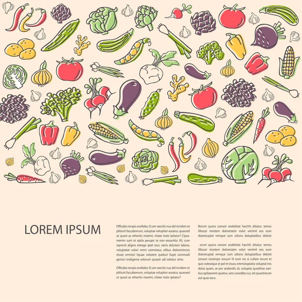 Zemědělské flyer šablony s ručně kreslenou zeleninu, plochý — Stockový vektor