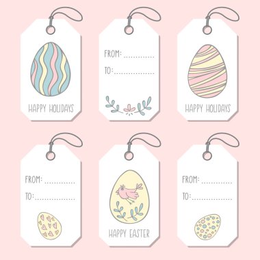 Etiketler şablonları ile elle çizilmiş Paskalya yumurtaları