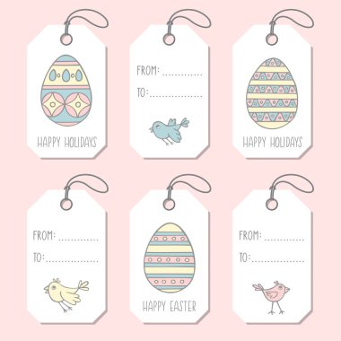 Etiketler şablonları ile elle çizilmiş Paskalya yumurtaları