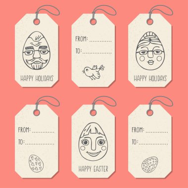 Etiketler el çekilmiş aile portre üstünde Paskalya yortusu yumurta