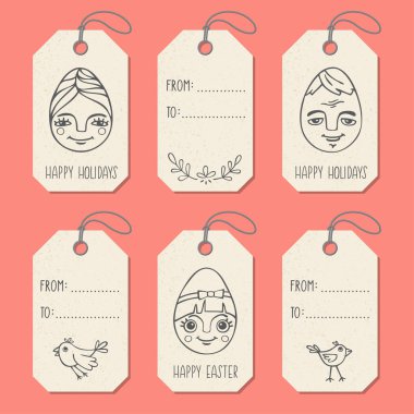 Etiketler el çekilmiş aile portre üstünde Paskalya yortusu yumurta