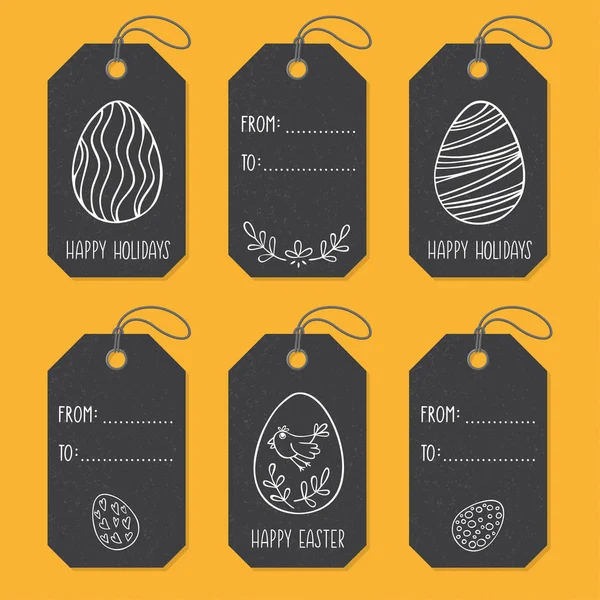 Etiketler şablonları ile elle çizilmiş Paskalya yumurtaları