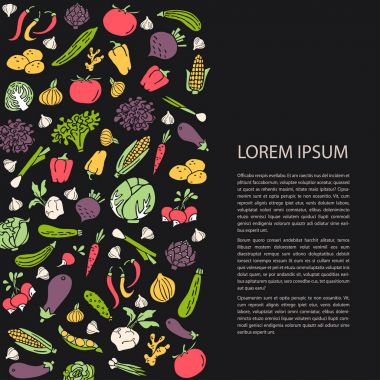 Elle çizilmiş sebze düz stil vektör poster şablonu