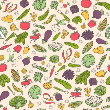 Elle çizilmiş sebze düz stilde Dikişsiz desen vektör