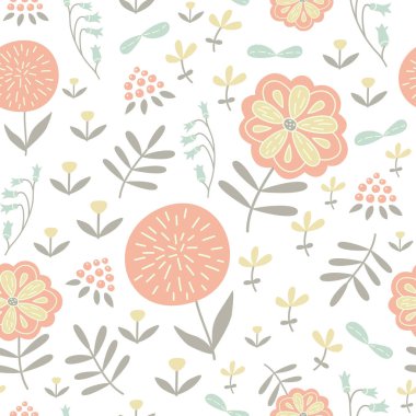 Elle çizilmiş çiçek elementleriyle kusursuz vektör deseni