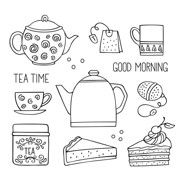 Raccolta di tè disegnato a mano — Vettoriale Stock