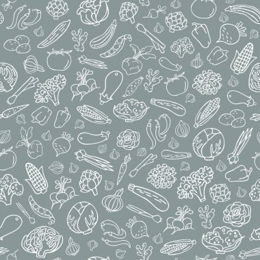 Elle çizilmiş sebze çizgi stili Dikişsiz desen vektör