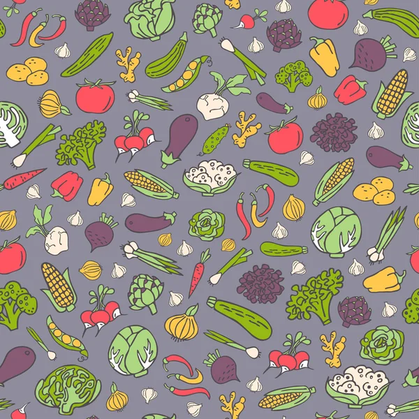 Zelenina ručně kreslenou vektorové bezešvé pattern v plochý — Stockový vektor