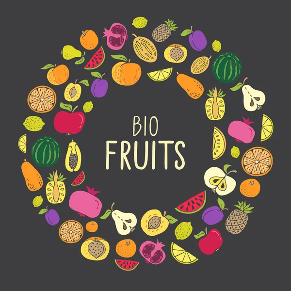 Illustration vectorielle avec fruits dessinés à la main — Image vectorielle